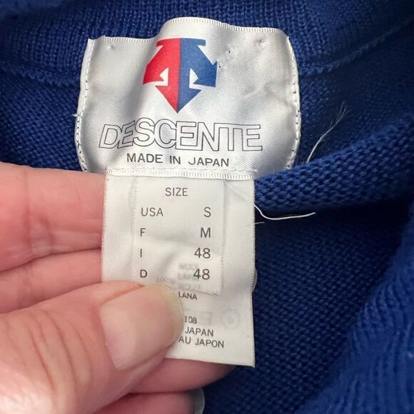 Rare Vintage Descente Japan 100% Wool Varsity Style Quarter Button Pullover Sz S - Picture 6 of 6